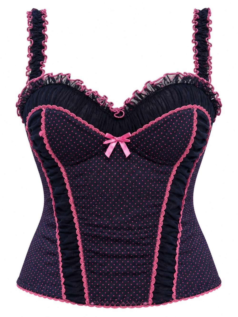 Charlotte Russe Navy Polka Dot Bustier with Pink Trim